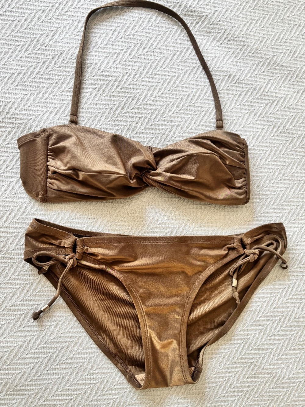 Gap Body Twisted Bandeau Metallic Taupe/Bronze Two Piece Bikini